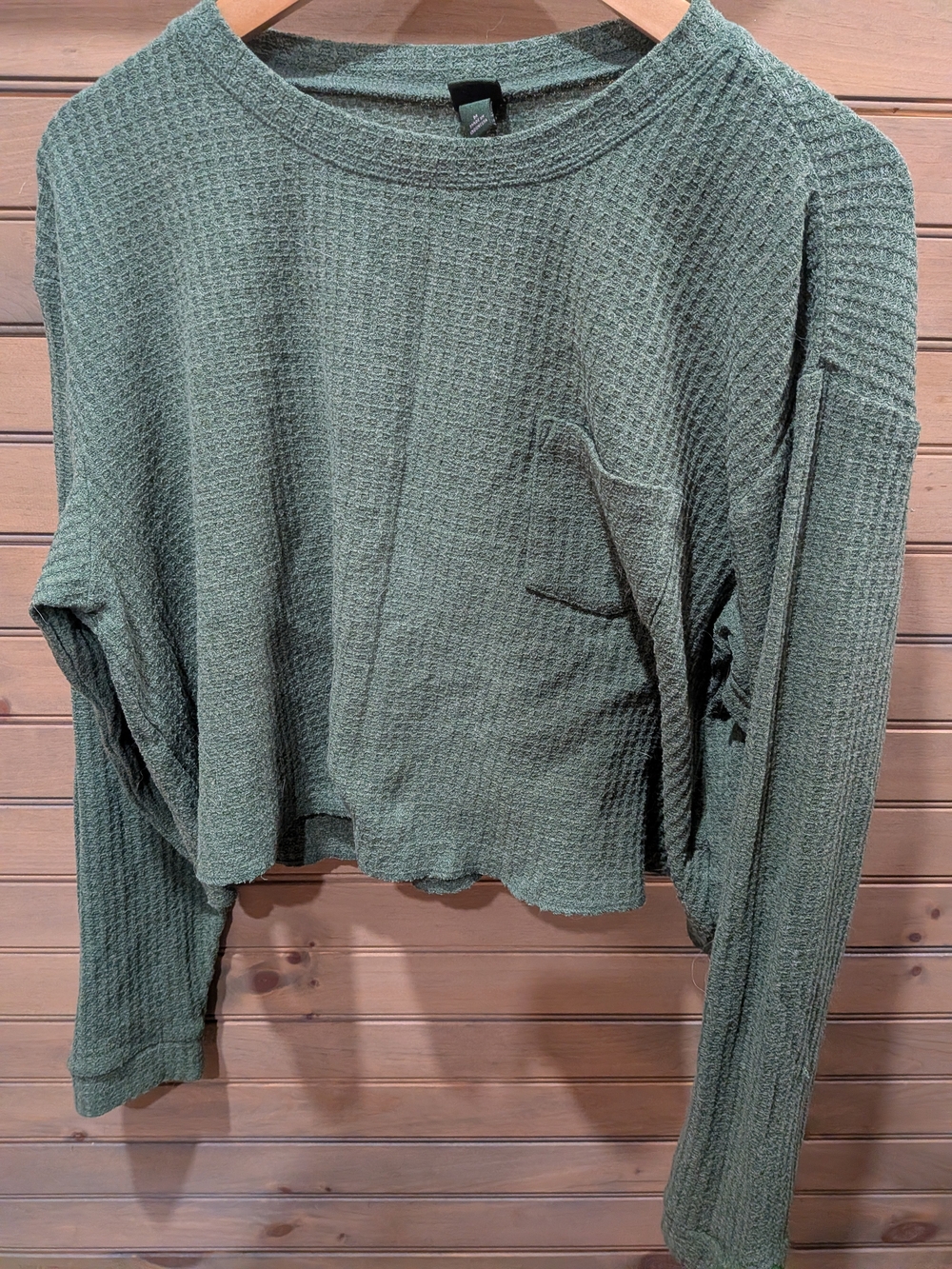 wild fable Olive Green Waffle-Knit Pocket Long Sleeve Top